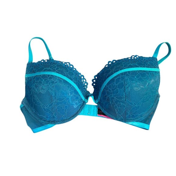 3/$25 La Senza Turquoise Lace Obsession Plunge PushUp Bra 34DD Adjustable Padded - Picture 1 of 4
